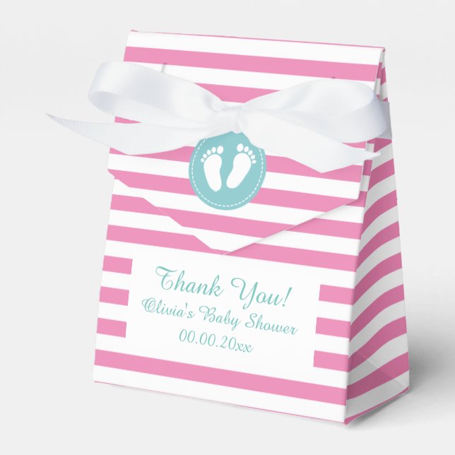 Rosa und weiße Streifen Babydusche Gastgeschenk Geschenkschachtel (Vorderseite)