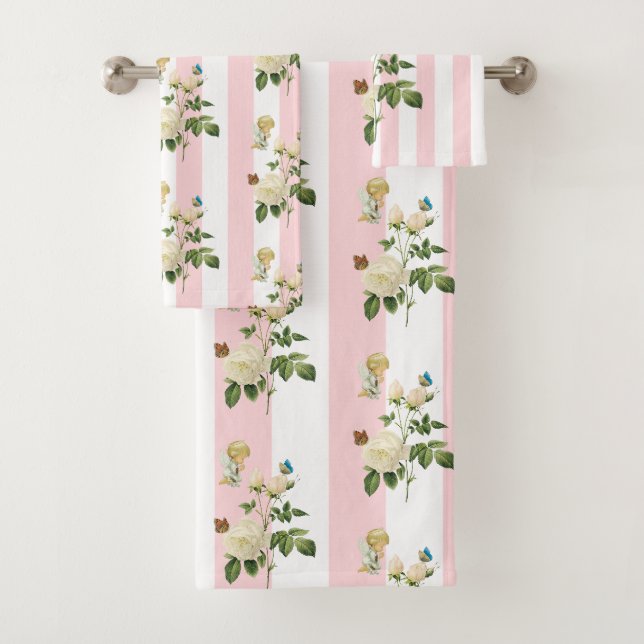 Rosa und weiße Streifen Badewanne Handtuchhalter S Badhandtuch Set (Insitu)