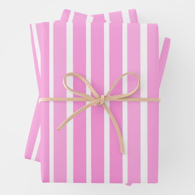 Rosa und weiße Streifen Geschenkpapier Set (Beispiel)