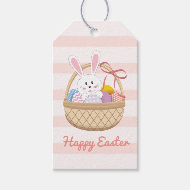 Rosa und weiße Streifen glücklich Ostern Sonne im  Geschenkanhänger (Vorderseite)