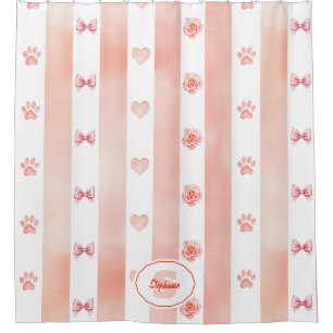 Rosa und weiße Streifen - Herz, Rose, Paw Print Duschvorhang