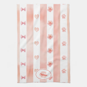 Rosa und weiße Streifen - Herz, Rose, Paw Print Geschirrtuch