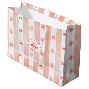 Rosa und weiße Streifen - Herz, Rose, Paw Print Große Geschenktüte