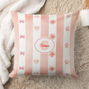 Rosa und weiße Streifen - Herz, Rose, Paw Print Kissen