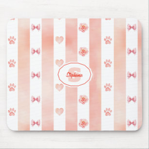 Rosa und weiße Streifen - Herz, Rose, Paw Print Mousepad