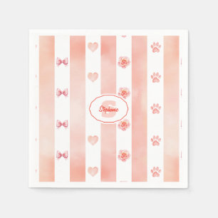 Rosa und weiße Streifen - Herz, Rose, Paw Print Serviette