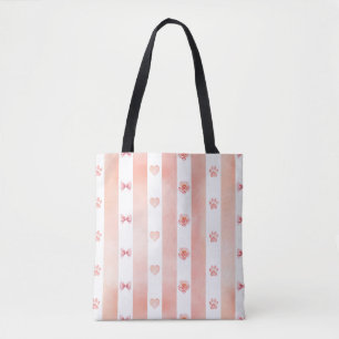 Rosa und weiße Streifen - Herz, Rose, Paw Print Tasche