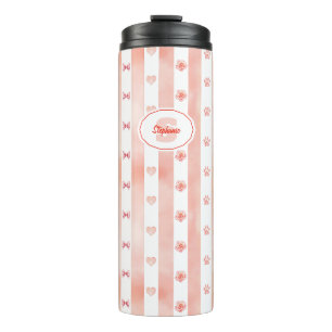 Rosa und weiße Streifen - Herz, Rose, Paw Print Thermosbecher