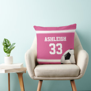 Rosa und weiße Streifen Jersey Fußball Kissen