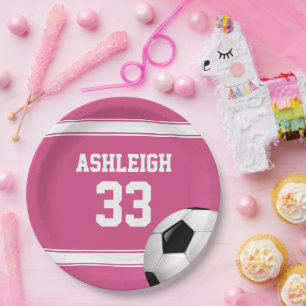 Rosa und weiße Streifen Jersey Fußball Pappteller