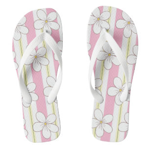 Rosa und weiße Streifen mit Blume Flip Flops
