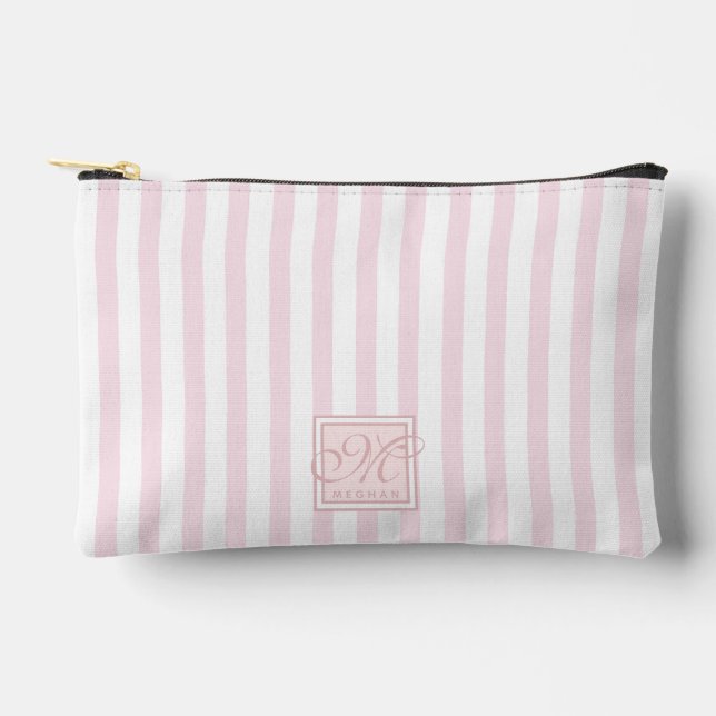 Rosa und weiße Streifen - Mit Monogramm Zubehörtasche (Vorderseite)