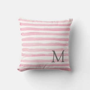 Rosa und weiße Streifen Monogramm Kissen Kissen