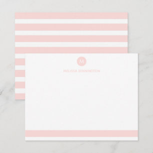 Rosa und weiße Streifen Monogramm personalisiert Mitteilungskarte
