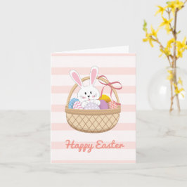 Rosa und weiße Streifen Osterhase im Korb Karte