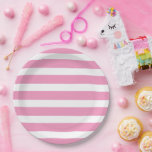 Rosa und weiße Streifen Pappteller<br><div class="desc">Maßgeschneiderte Party-Teller mit einem schicken,  preppy nautical Stripe Muster. Klicken Sie auf Anpassen,  um das Design mit Ihrem eigenen Text und Bildern zu personalisieren,  um ein einzigartiges Design zu erstellen,  das jedem Party-Dekor entspricht!</div>
