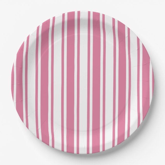 Rosa und weiße Streifen Pappteller (Vorderseite)