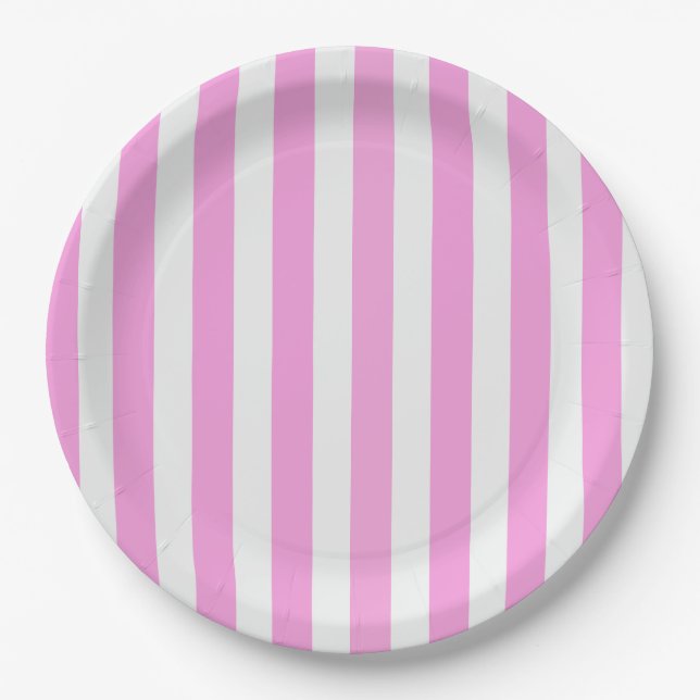 Rosa und weiße Streifen Pappteller (Vorderseite)