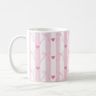 Rosa und weiße Streifen Tasse mit Schleifen und He