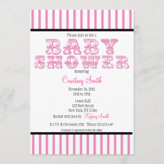 Rosa und weiße Stripe Circus Babydusche Invitati Einladung