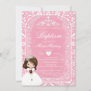 Rosa und weiße Talavera Mädchen Tauf Papel Picado Einladung