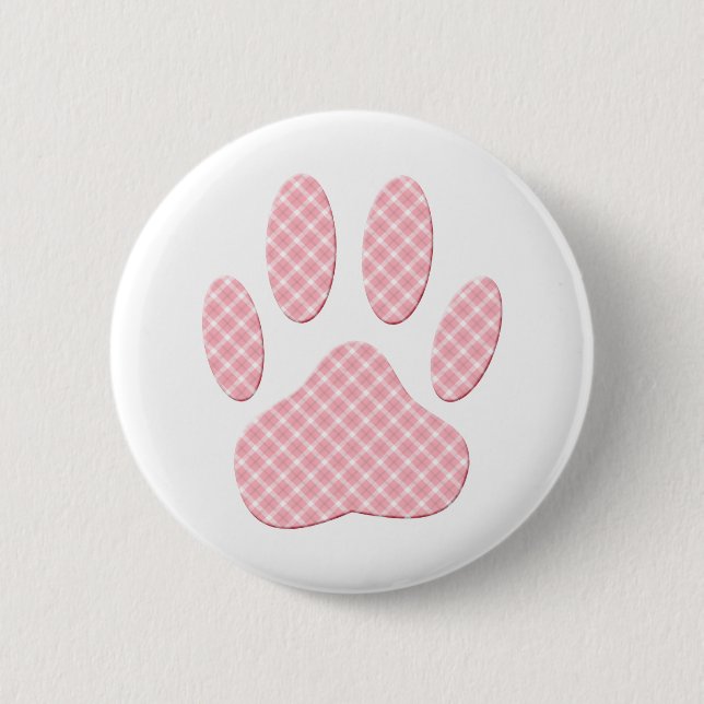 Rosa und weiße Tartan Dose Pfosten drucken Button (Vorderseite)