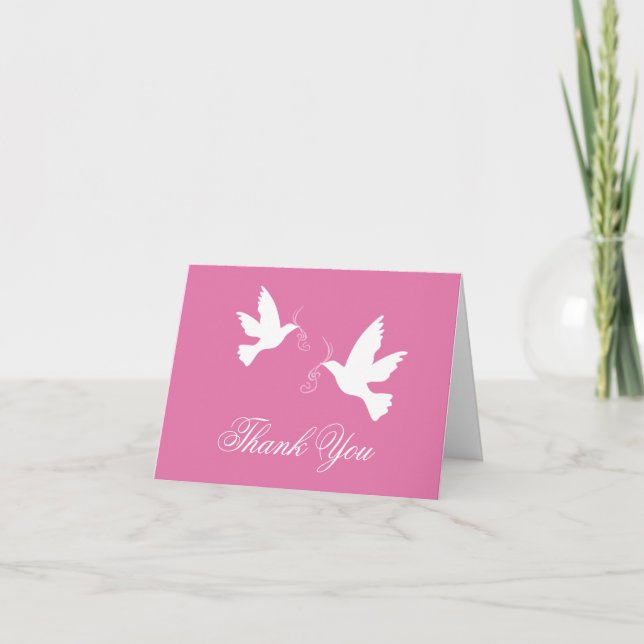 Rosa und weiße Taubenvögel Hochzeit danke Karte (Vorderseite)