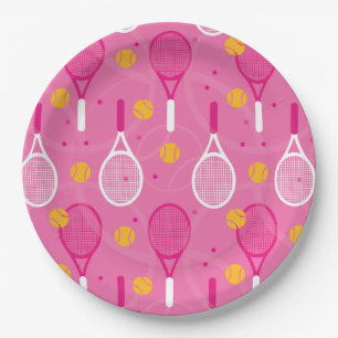 Rosa und weiße Tennisschläger  Pappteller