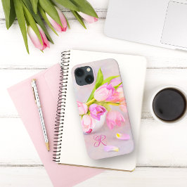 Rosa und weiße Tulipen in Monogramm der Teekuchen Case-Mate iPhone Hülle