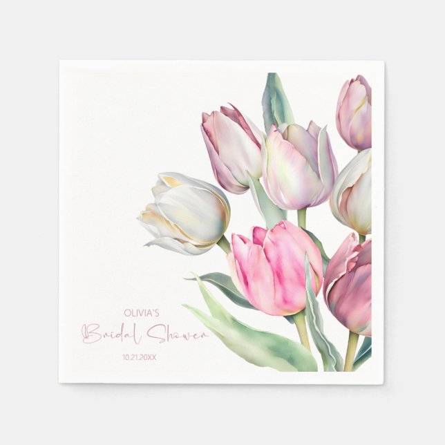 Rosa und weiße Tulpen Brautparty Serviette (Vorderseite)