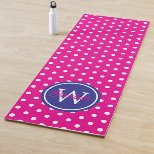 Rosa und weiße Tupfen mit navyblauem Monogramm Yogamatte