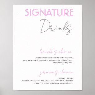 Rosa und weiße Unterschrift Drinks Hochzeitsbestec Poster