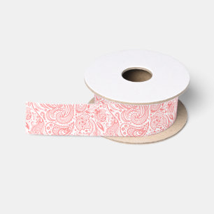 Rosa und weiße Vintage Blumenpaisley Satinband