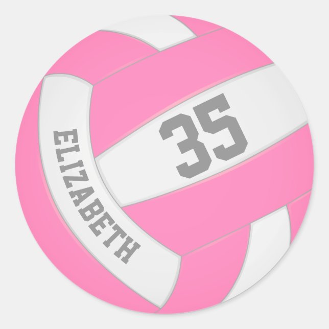 rosa und weiße Volleyball Runder Aufkleber (Vorderseite)