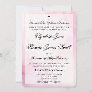 Rosa und weiße Wasserfarbe katholische Hochzeit Einladung