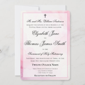 Rosa und weiße Wasserfarbe katholische Hochzeit Einladung