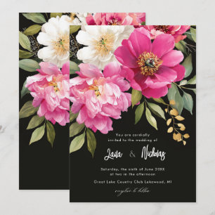 Rosa und weiße Wasserfarben-Blütenhochzeit Einladung