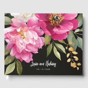 Rosa und weiße Wasserfarben-Blütenhochzeit Gästebuch
