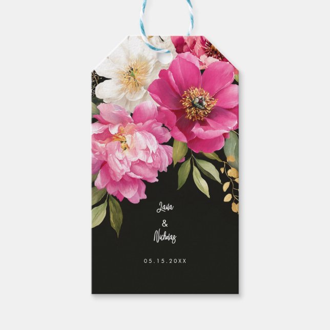 Rosa und weiße Wasserfarben-Blütenhochzeit Geschenkanhänger (Vorderseite)
