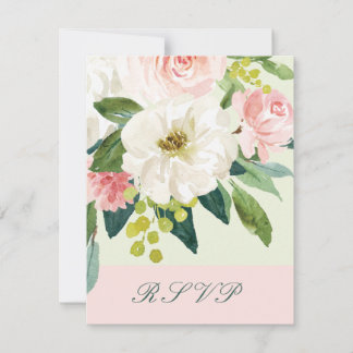 Rosa und weiße Wasserfarben Blütenhochzeit RSVP Karte