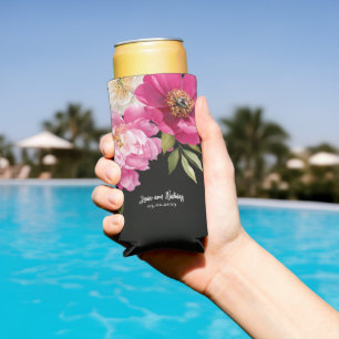Rosa und weiße Wasserfarben-Blütenhochzeit Selters Dosenkühler