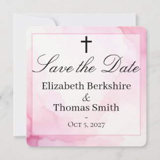 Rosa und weiße Wasserfarben katholische Hochzeit Save The Date