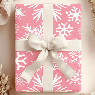 Rosa und weiße Weihnachten Winter-Schneeflocken-Mu Geschenkpapier