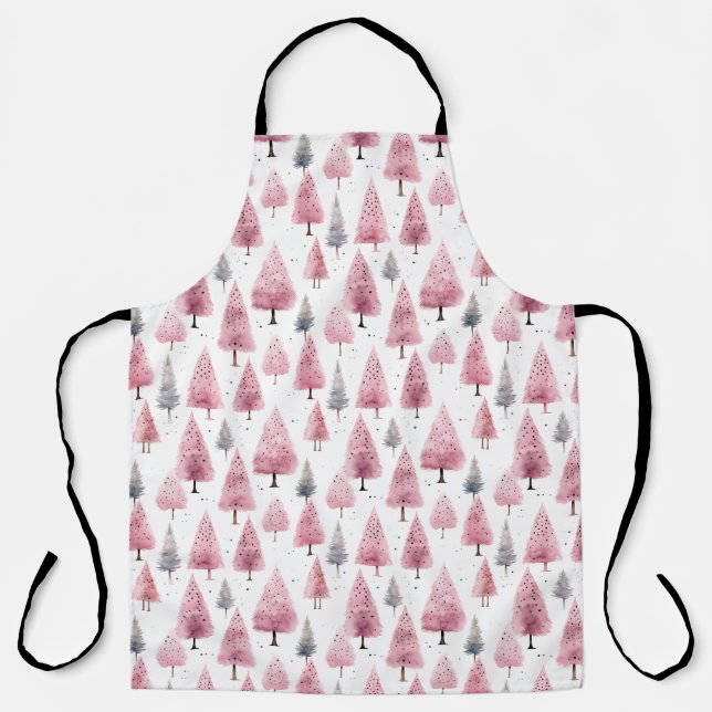 Rosa und weiße Weihnachtsbäume Cooks Schürze (Vorderseite)