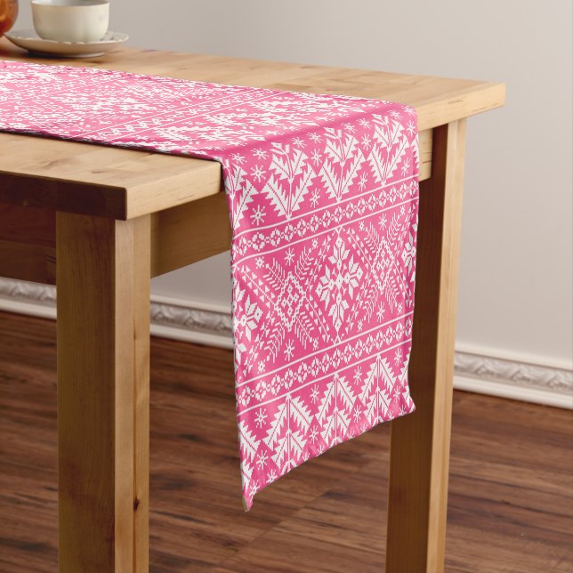 Rosa und weiße Weihnachtsmesse Isle Pattern Kurzer Tischläufer (Beispiel)