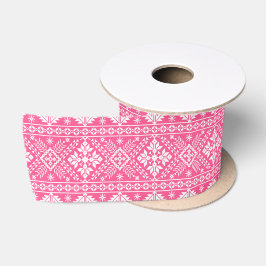 Rosa und weiße Weihnachtsmesse Isle Pattern Satinband