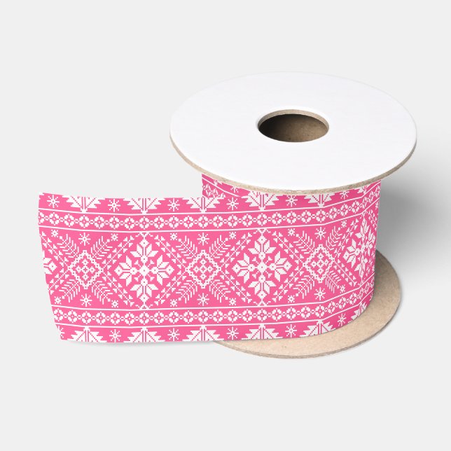 Rosa und weiße Weihnachtsmesse Isle Pattern Satinband (Spule)