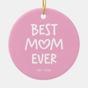 Rosa und Weiße Whimsical Heart Beste Mutter Aller Keramik Ornament