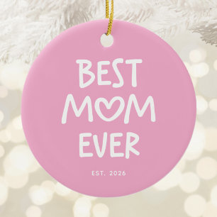 Rosa und Weiße Whimsical Heart Beste Mutter Aller Keramik Ornament