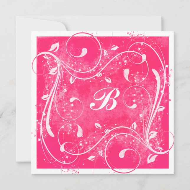 Rosa und weiße Wirbel zum Hochzeitsempfang Einladung (Vorderseite)